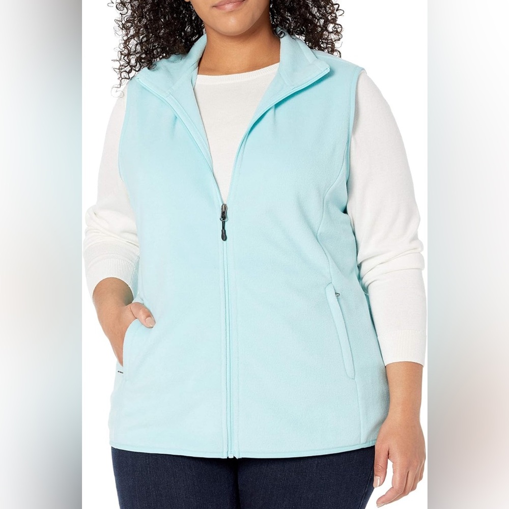 NWT Women’s Aqua Blue Plus Size Sleeveless Polar Fleece Jacket with Pockets